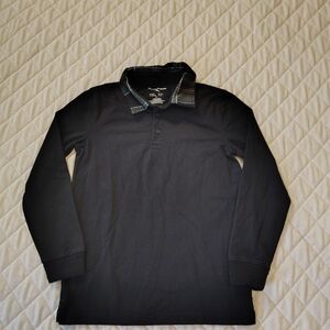Tommy Bahama Kids Black Polo with Plaid Collar